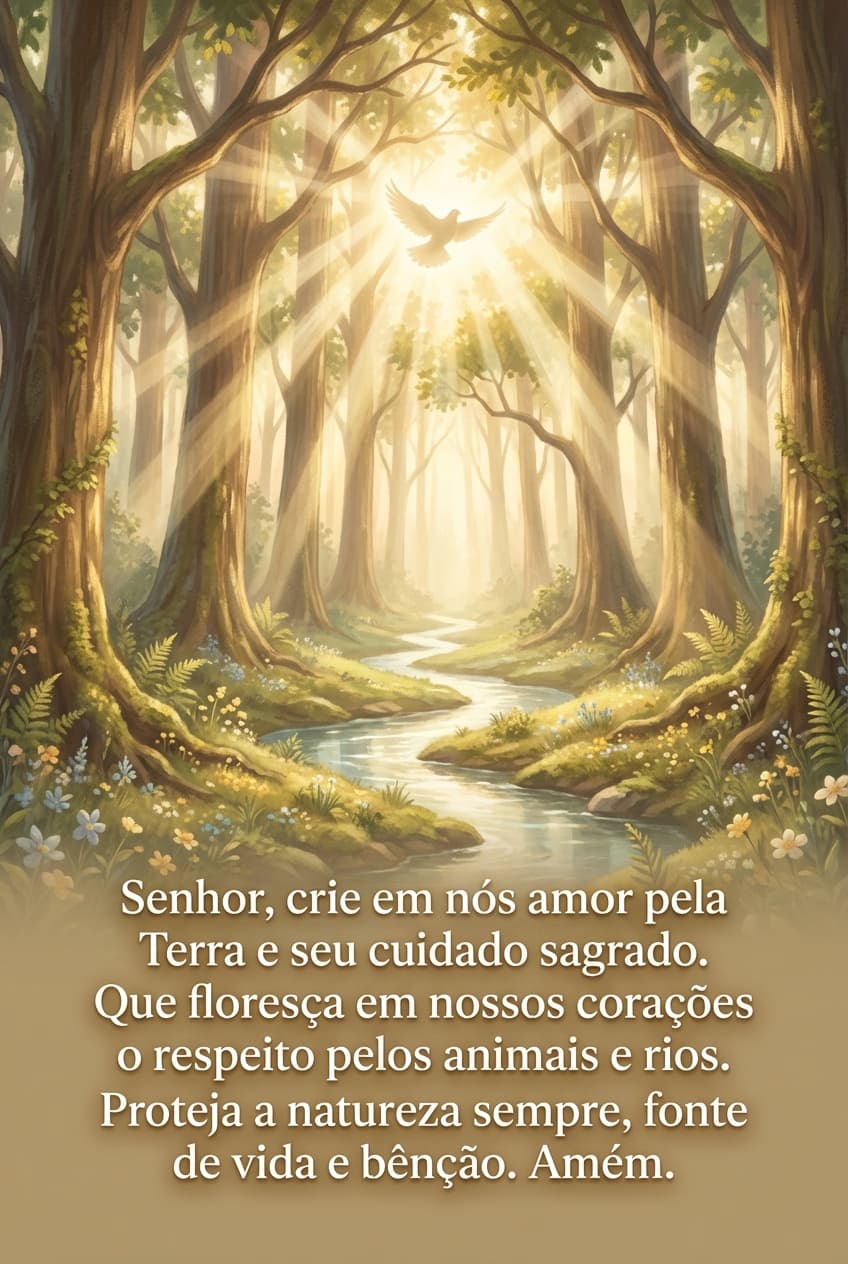 Exemplo de oração personalizada com floresta iluminada